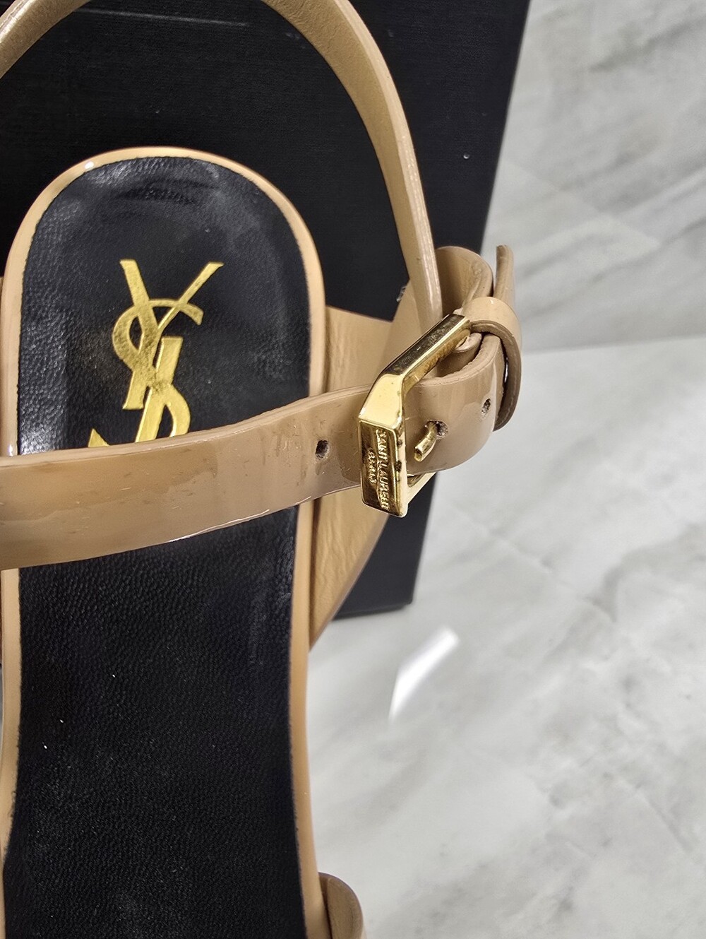 Yves Saint Laurent Nude Patent Leather Platform Sandals - Picture 4 of 15